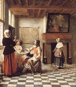 Pieter de Hooch An Interior,with a Woman Drinking with Two Men,and a Maidservant Spain oil painting artist